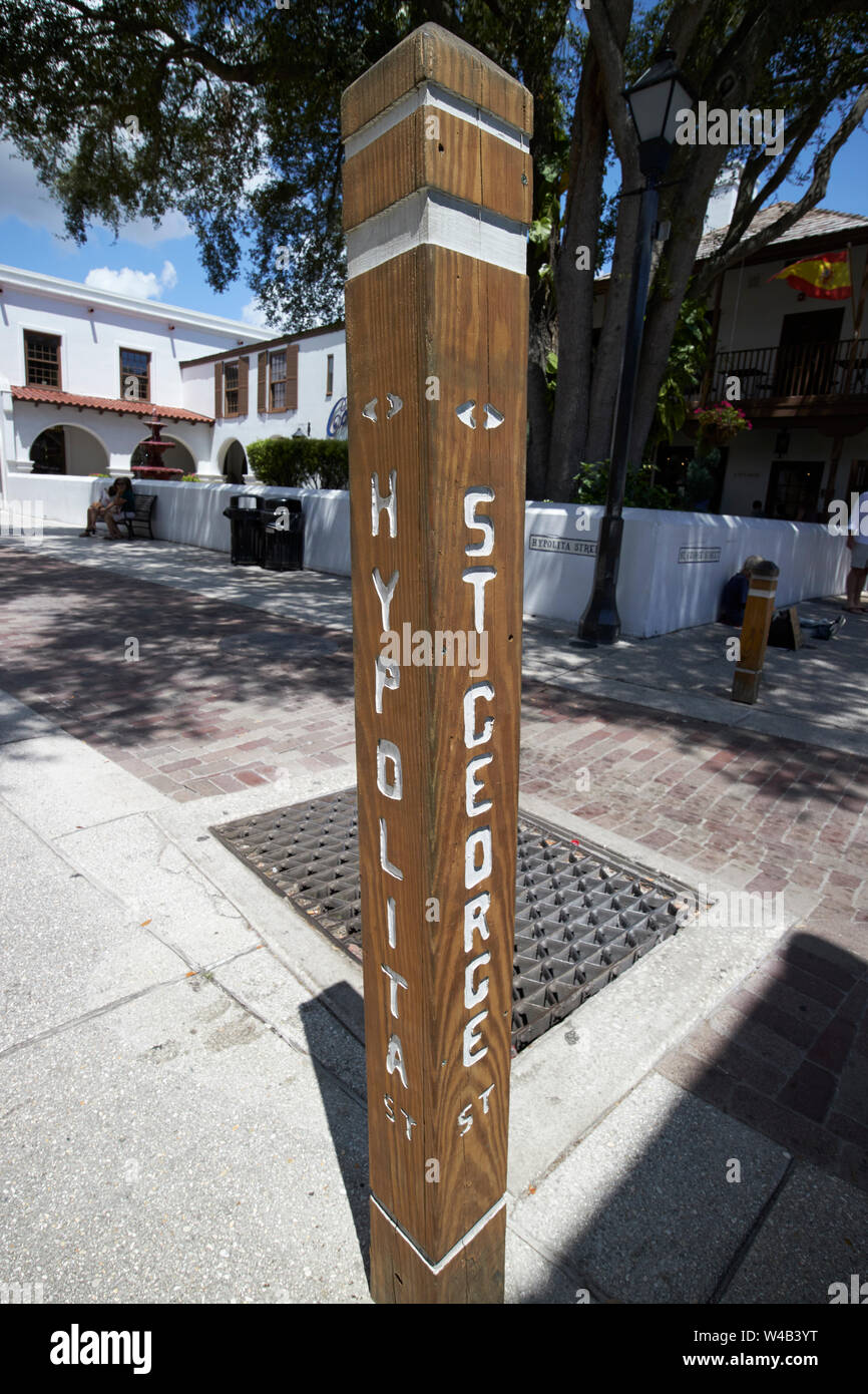 Markierung an der Kreuzung der St. George Street und hypolita street St Augustine Florida US USA Stockfoto