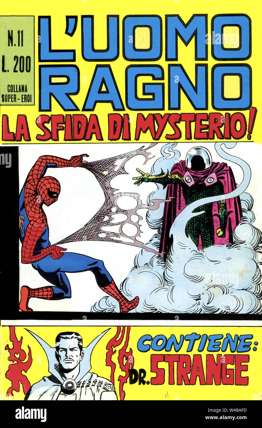 Italien - 1970: Erste Ausgabe des Comic Marvel Bücher, Deckel des Amazing Spider-Man, L'Uomo Ragno vs Mysterio Stockfoto