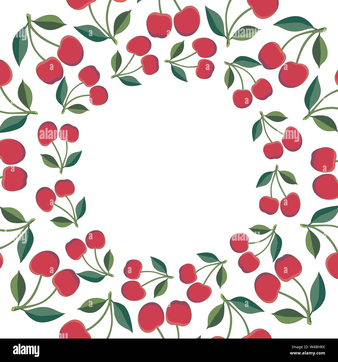 Cherry runden Rahmen card Design für die Begrüßung oder eine Einladung. Vector Illustration mit roten Kirschen und grünen Blättern. Für ihr Design Vorlage, positiv Stock Vektor