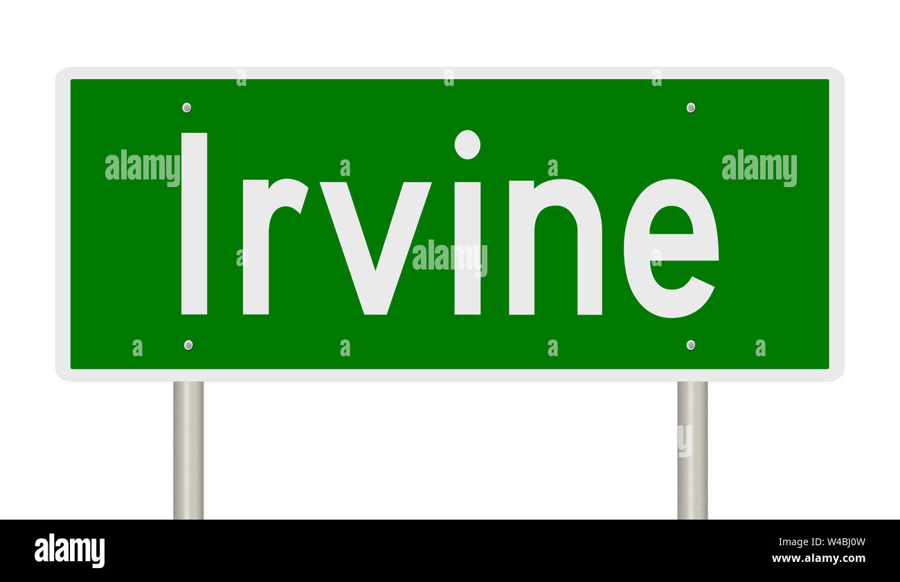 Rendering von einem grünen Hinweisschild für Irvine Californa Stockfoto