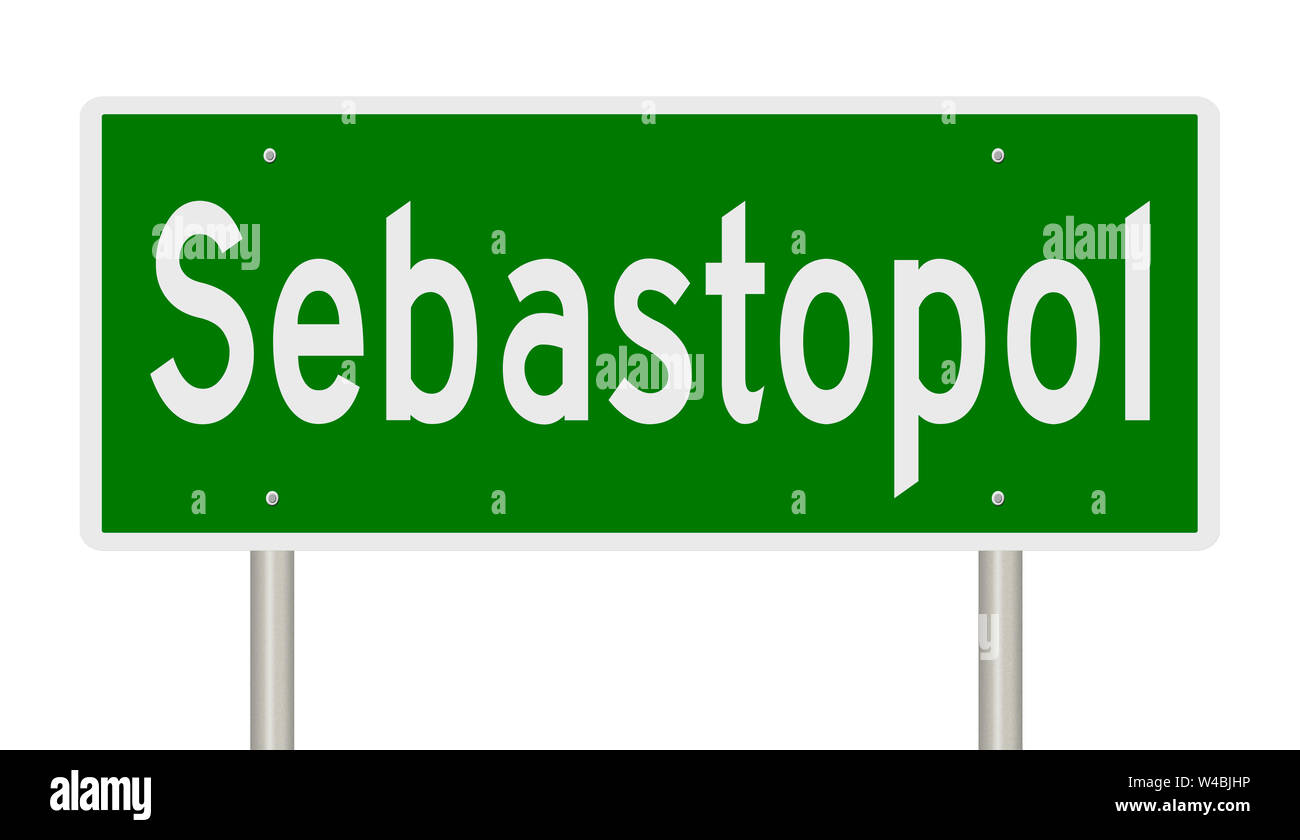 Rendering von einem grünen Hinweisschild für Sewastopol Kalifornien Stockfoto