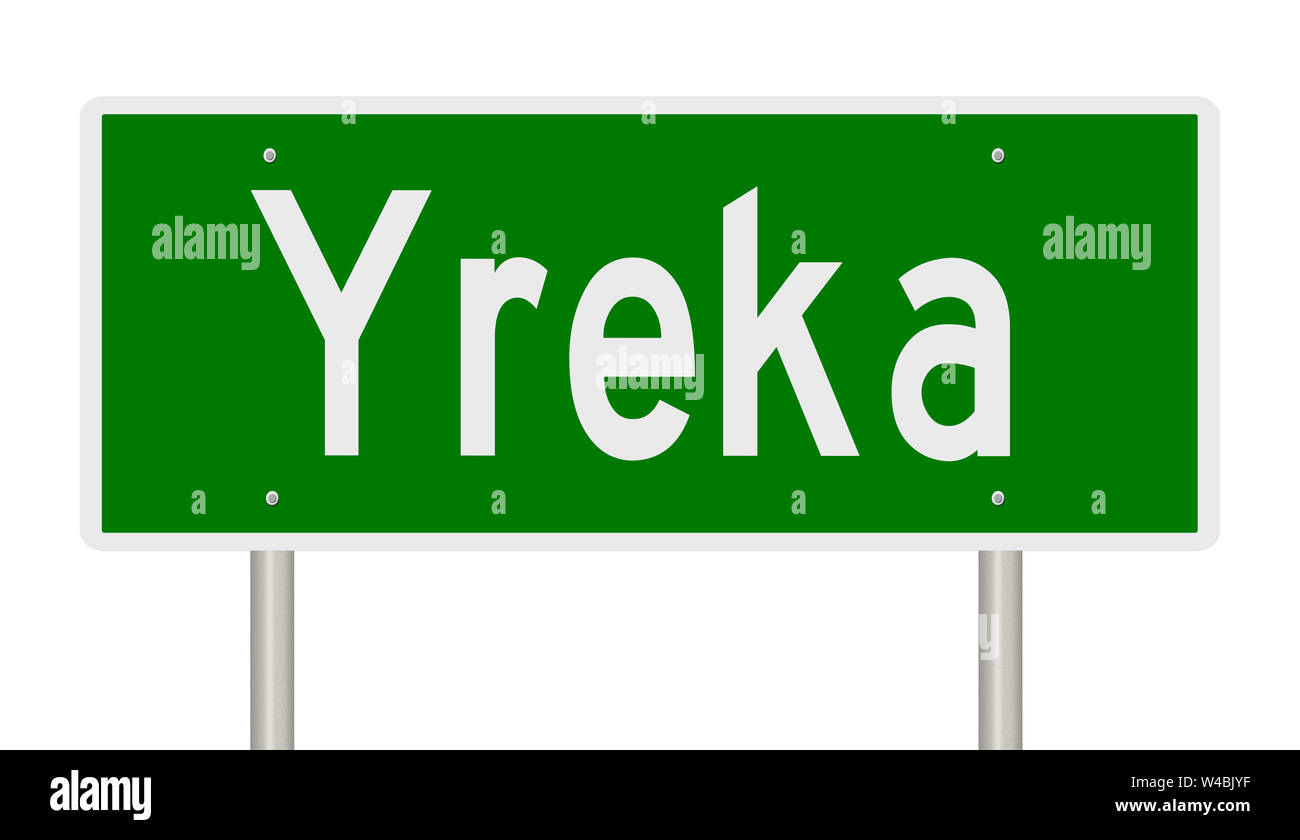 Rendering von einem grünen Hinweisschild für Kalifornien Yreka Stockfoto