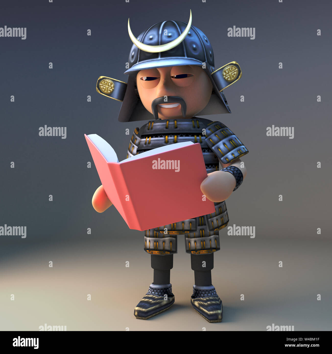 Edle japanische Samurai Krieger in 3d ein Buch lesen, 3d-Grafik rendern Stockfoto