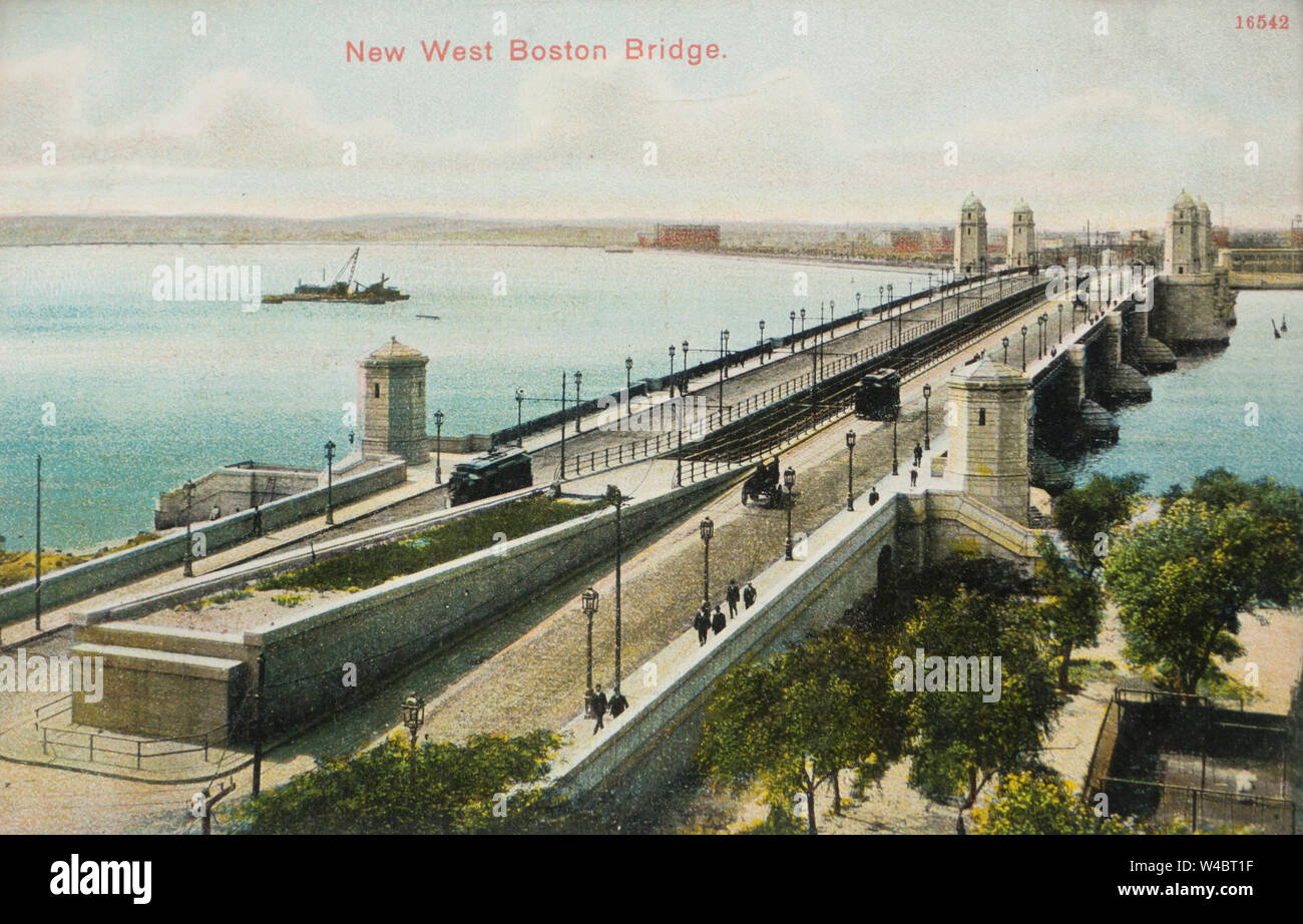 Postkarte des neuen West Boston Brücke auch die Longfellow Brücke zur Zeit ihrer Eröffnung im Jahre 1906 in Massachusetts, USA Eingefärbte Stockfoto