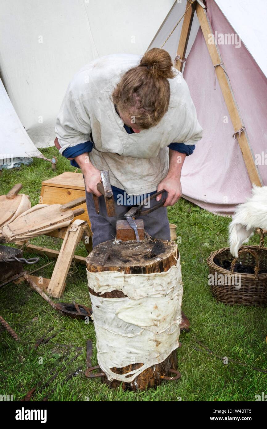 Heysham, Lancashire. Juli 2019 21. Die fantastische Viking Festival mit einem Living History encampment, Parade, Schlacht Re-enactment, Waffen Anzeige, Cr Stockfoto