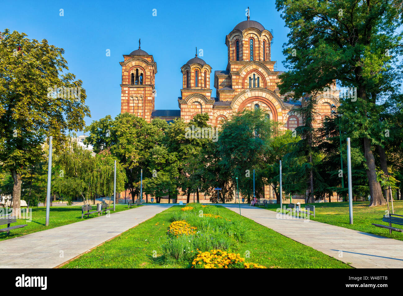 St. Markus Kirche in der Tasmajdan Park in Belgrad. Stockfoto