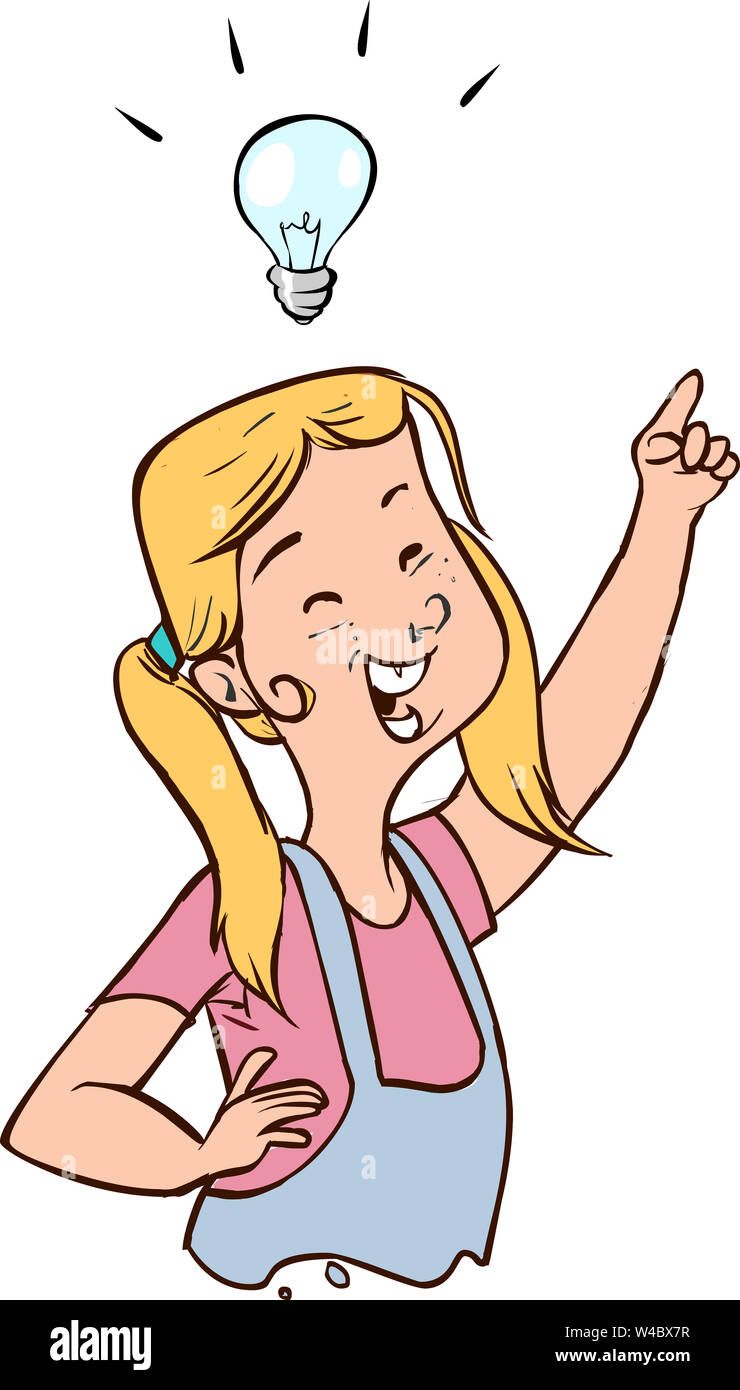 Mädchen Idee Glühbirne Kind lampe Hand gezeichneten Stil Vektor doodle design Illustrationen Stockfoto