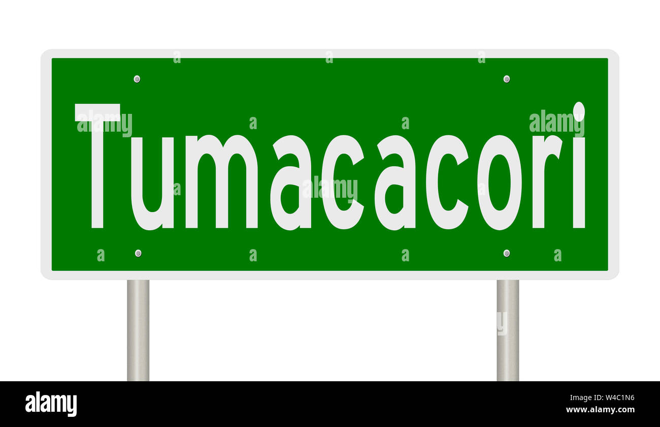 Ein Rendering eines grünen Hinweisschild für Tumacacori Arizoma Stockfoto