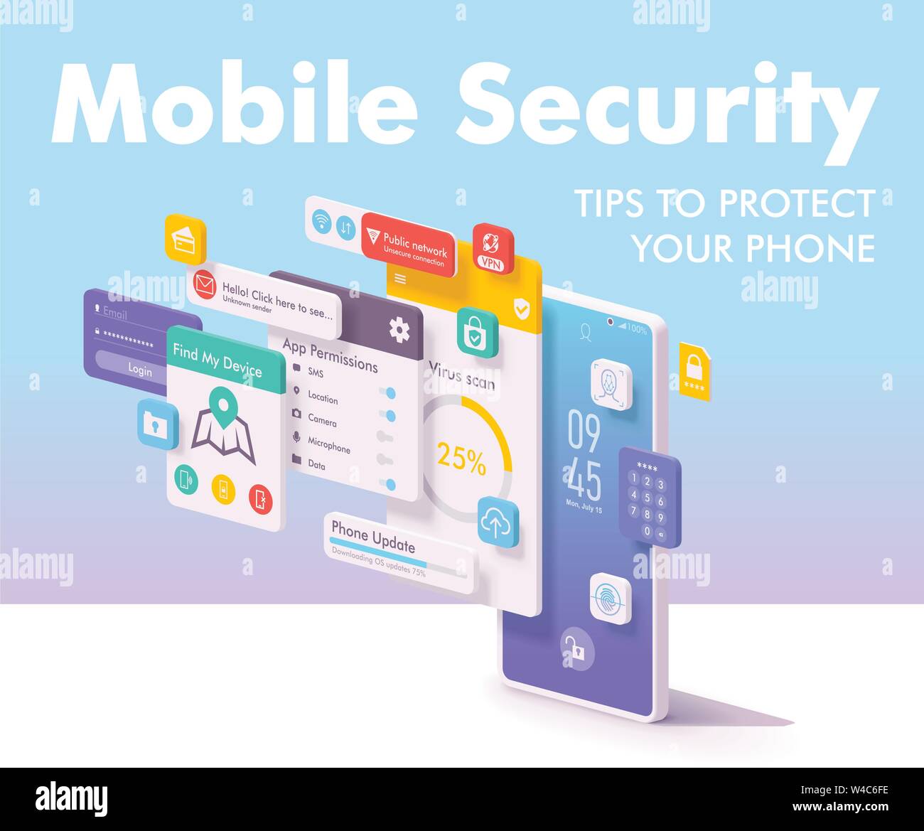 Vector mobile Sicherheit und Datenschutz Konzept Stock Vektor