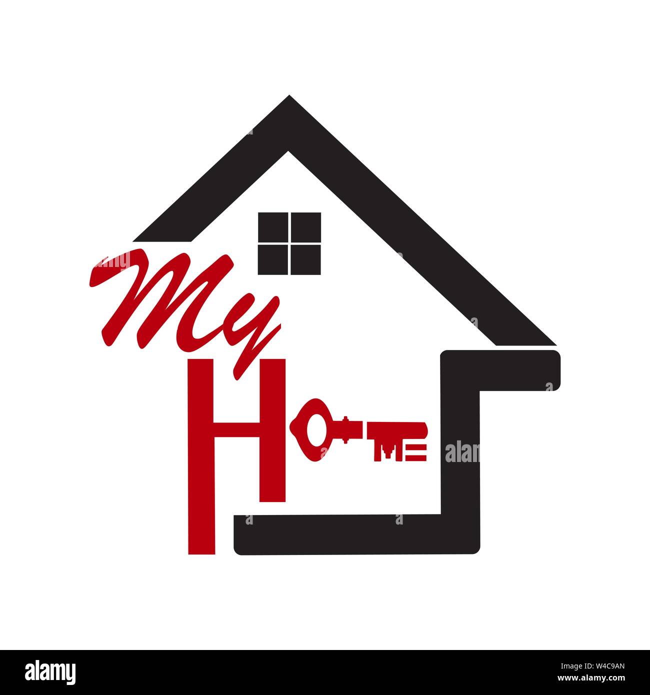 Ein Haus mit Schreiben vom Buchstaben "H" und ein Schlüssel bilden die Worte 'My Home' gebildet Stock Vektor