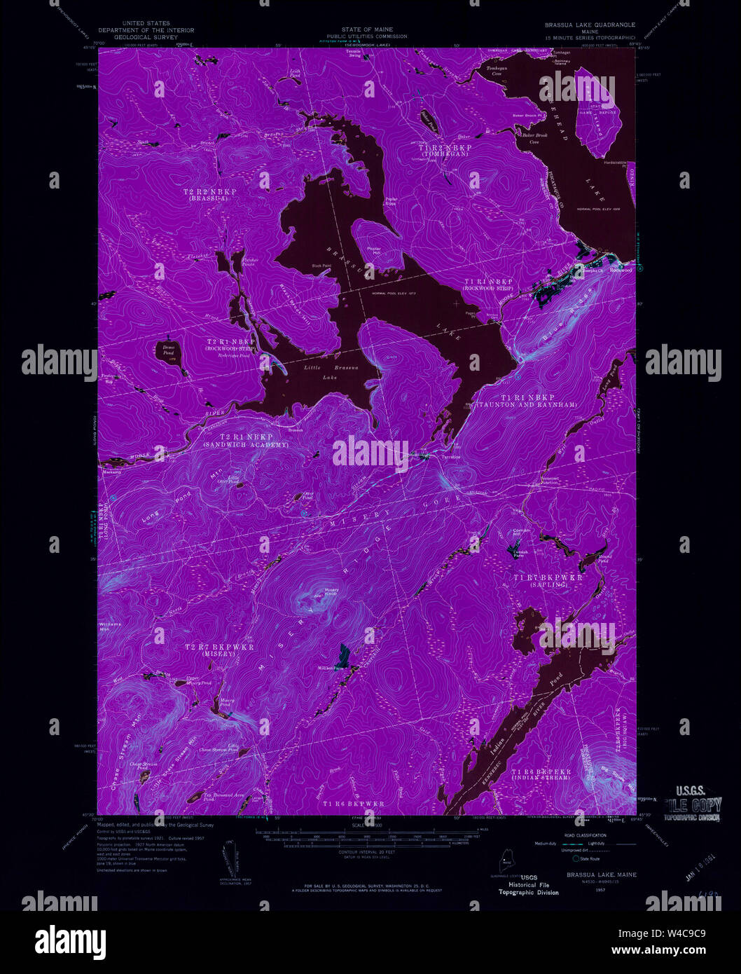 Maine USGS Historische Karte Brassua See 460241 1957 62.500 Inversion Wiederherstellung Stockfoto