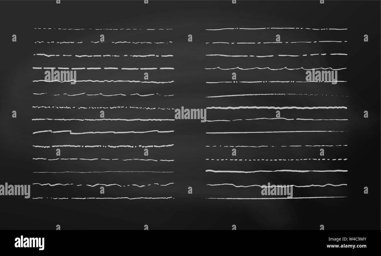 Vektor Kreide Linien. Weißte unterstreicht. Randlinien, weiße Linien auf der Kreidetafel Hintergrund. Stock Vektor