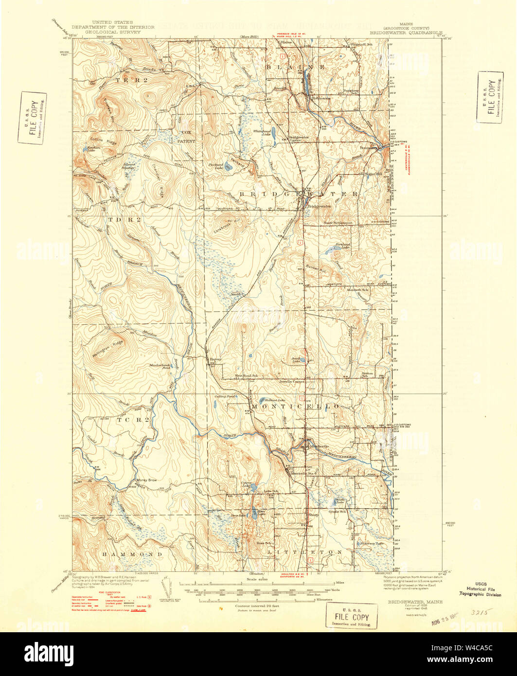 Maine USGS Historische Karte Bridegwater 460246 1938 62.500 Wiederherstellung Stockfoto
