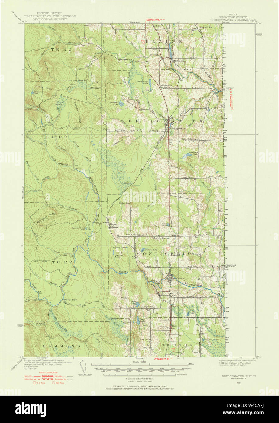 Maine USGS Historische Karte Bridgewater 306489 1951 62.500 Wiederherstellung Stockfoto