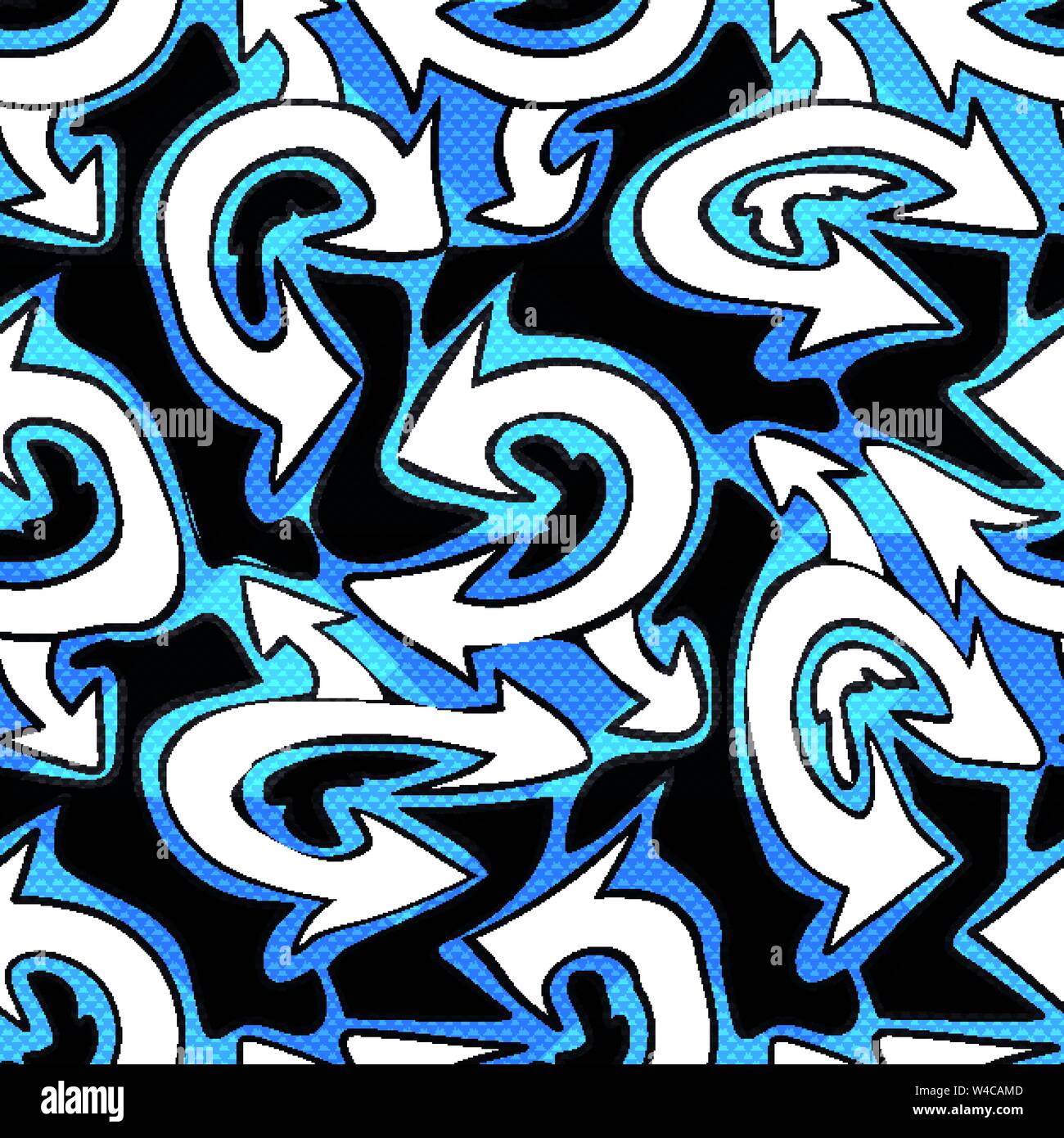 Weißer Pfeil auf blauem Hintergrund Graffiti nahtlose Hintergrund Stock Vektor