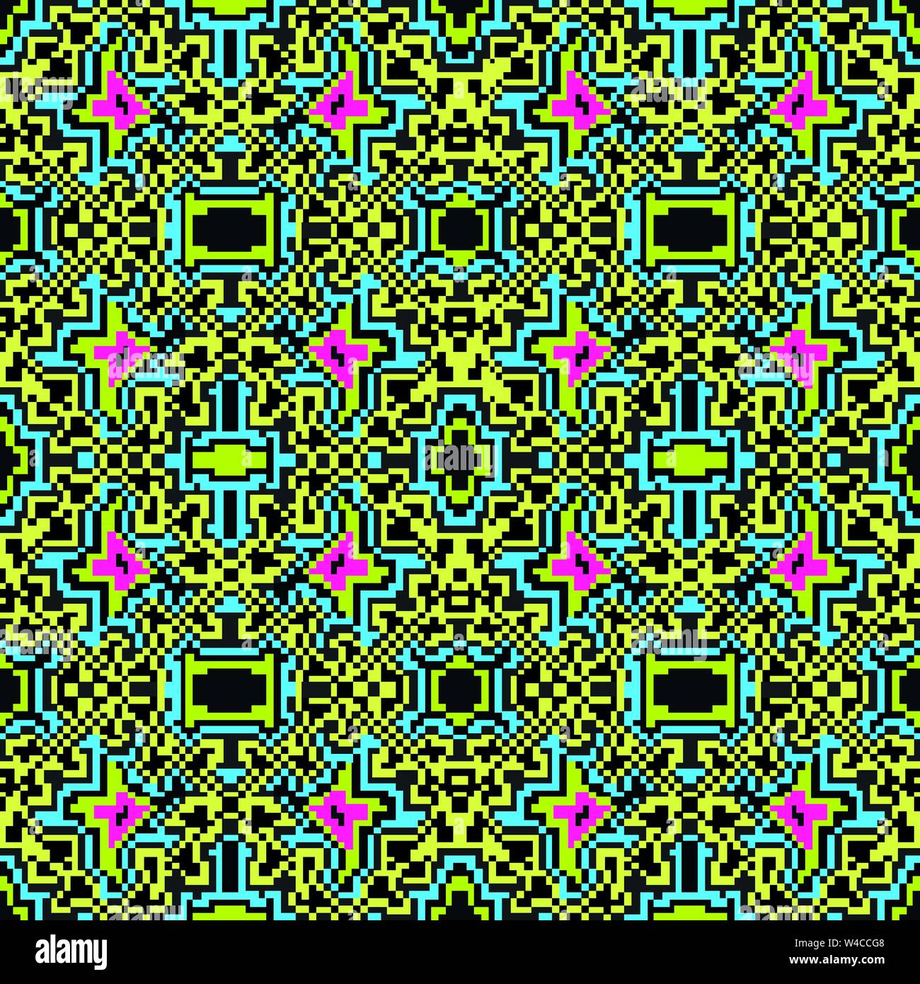 Helle geometrische nahtlose Muster der farbigen Pixel Stock Vektor