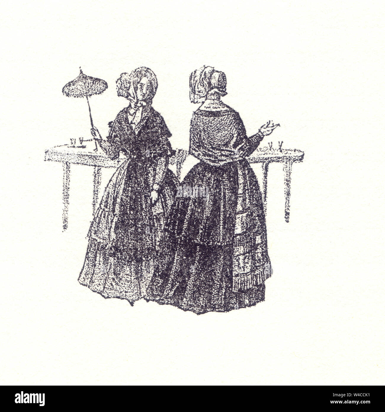 Historische Abbildung von zwei Frauen Bad Ems ca. 1850 Stockfoto