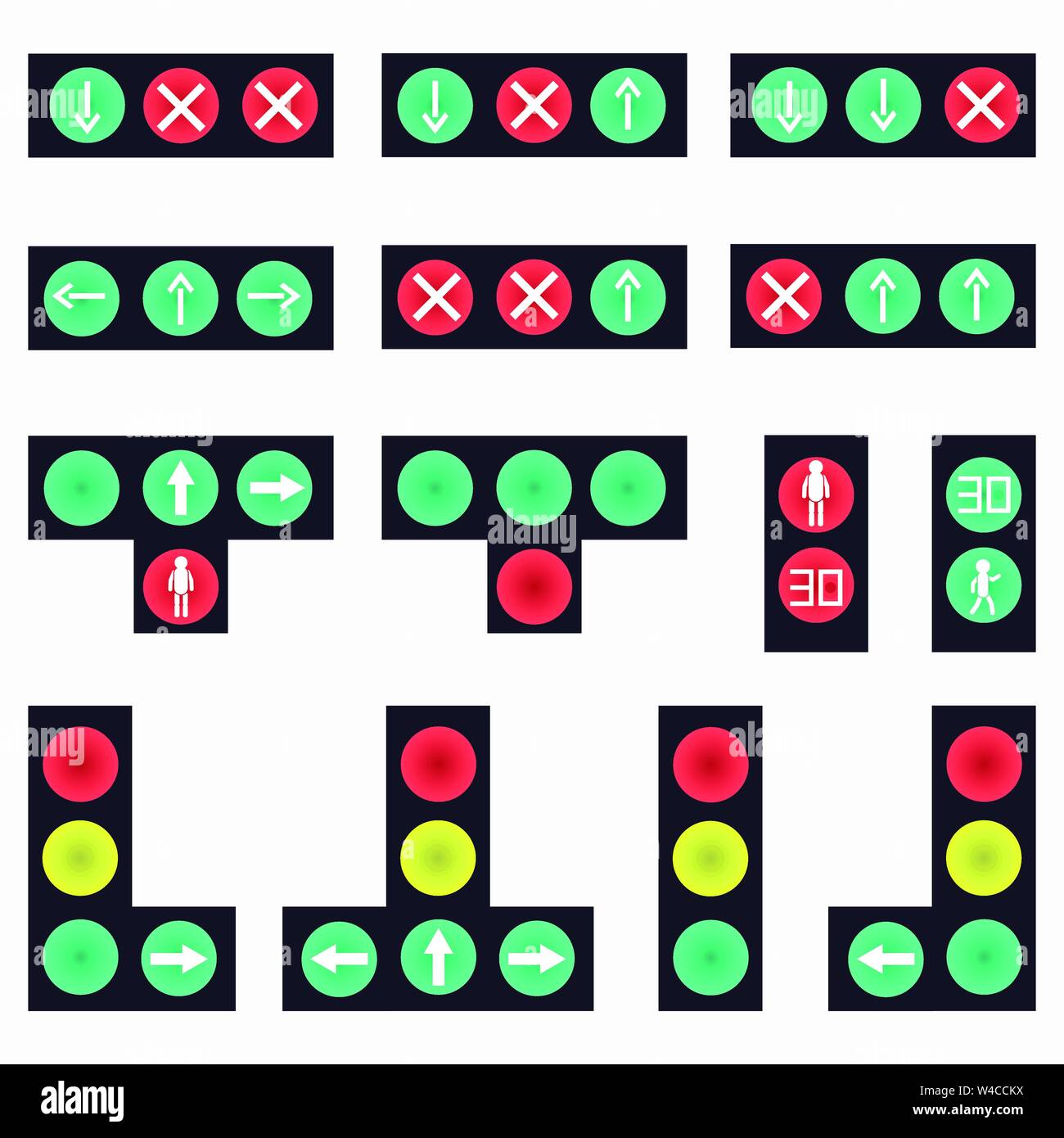 Sammlung von farbigen Ampeln abstrakte Symbole Stock Vektor