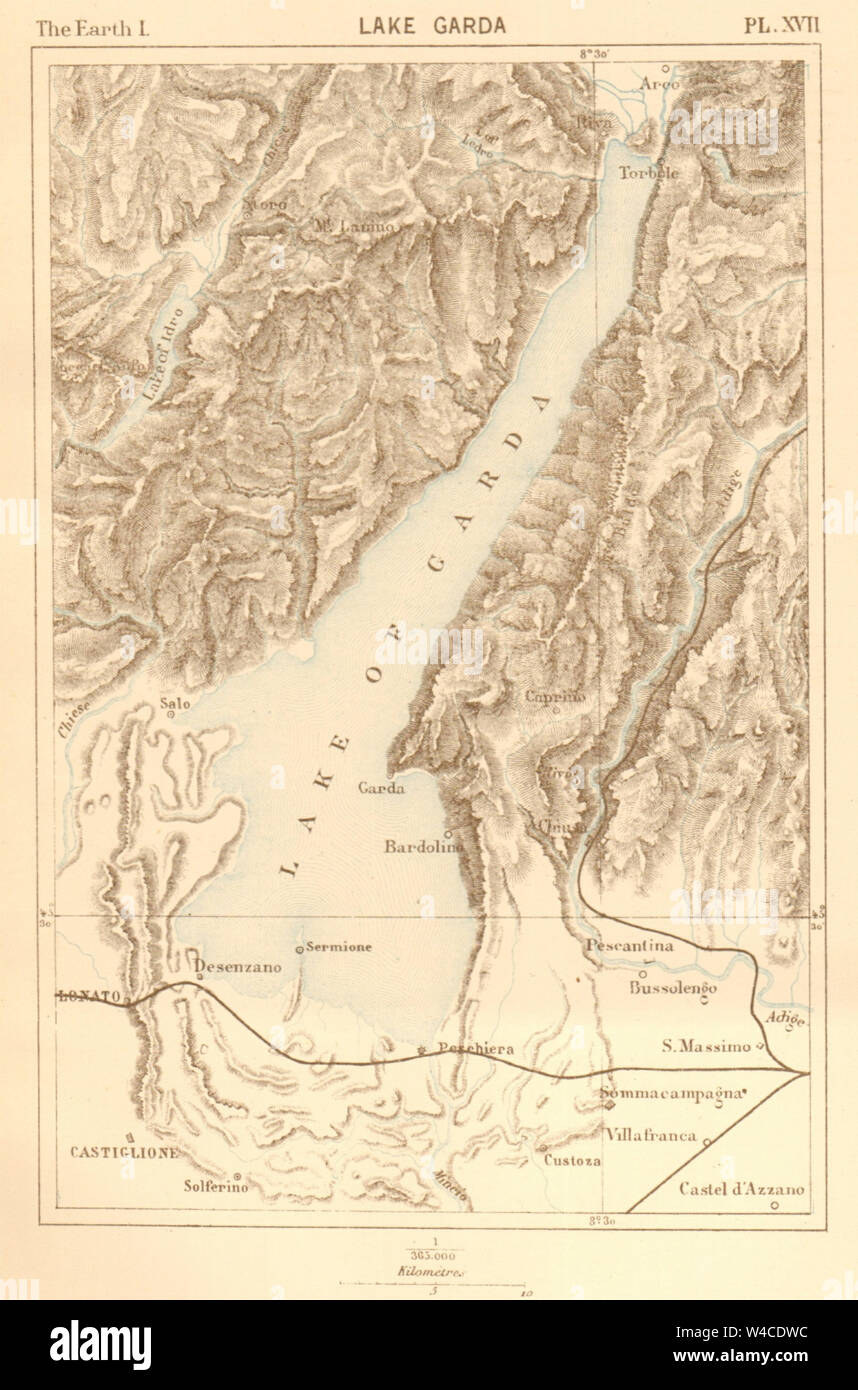 Den Gardasee. Italien. Lago Garda 1886 alte antike vintage Karte plan plan Stockfoto