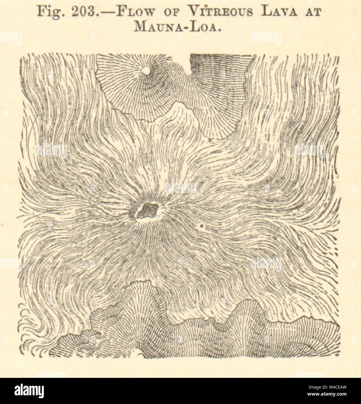 Der Glaskörper Lava am Mauna Loa. Hawaii Vulkan. Kleine 1886 alte antike Karte Stockfoto