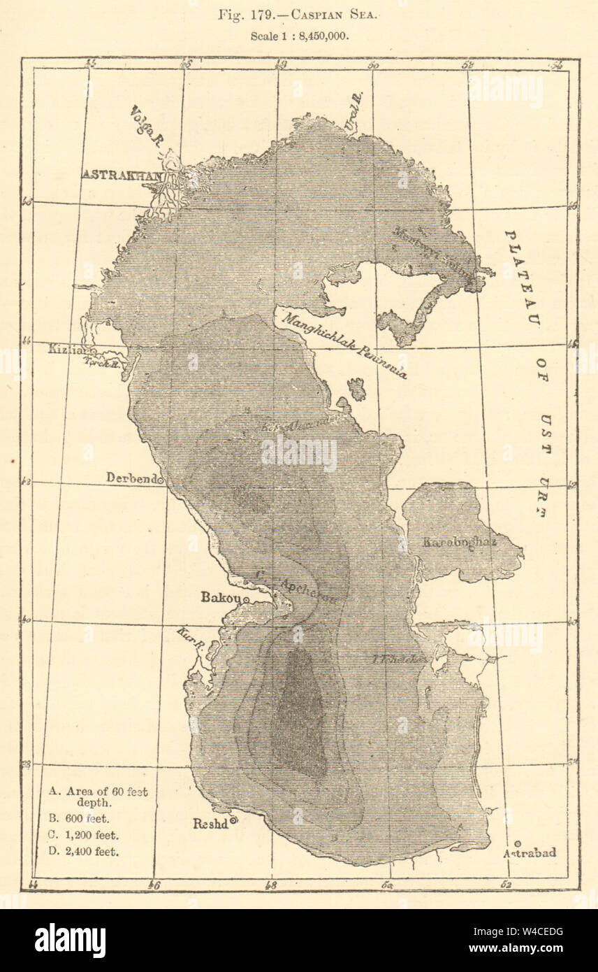 Am Kaspischen Meer. Baku Astrachan. Kartenskizze 1886 alte antike plan plan Stockfoto