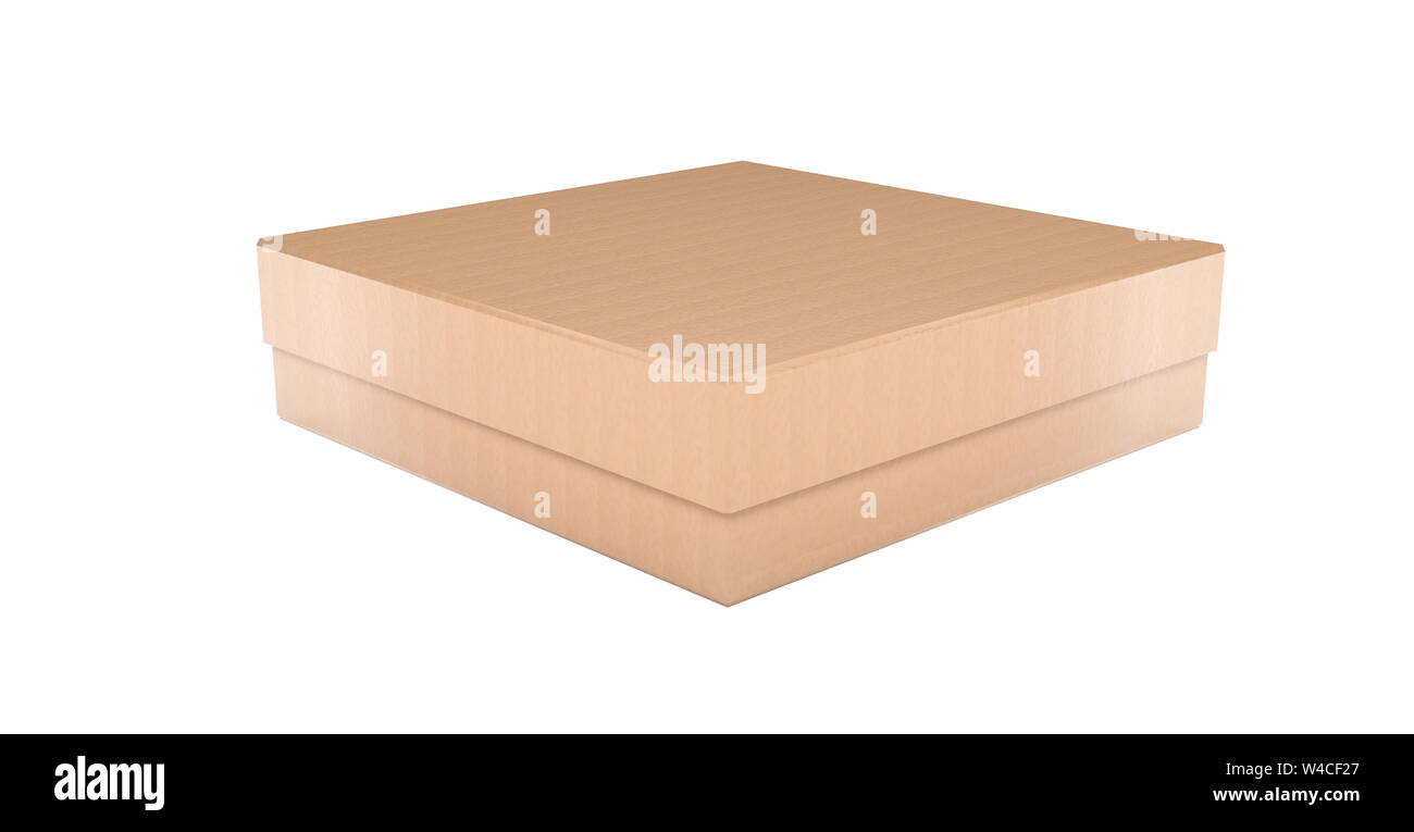 Pizza Box. Geschlossen braune Wellpappe Karton. 3D Rendering Illustration isoliert Stockfoto