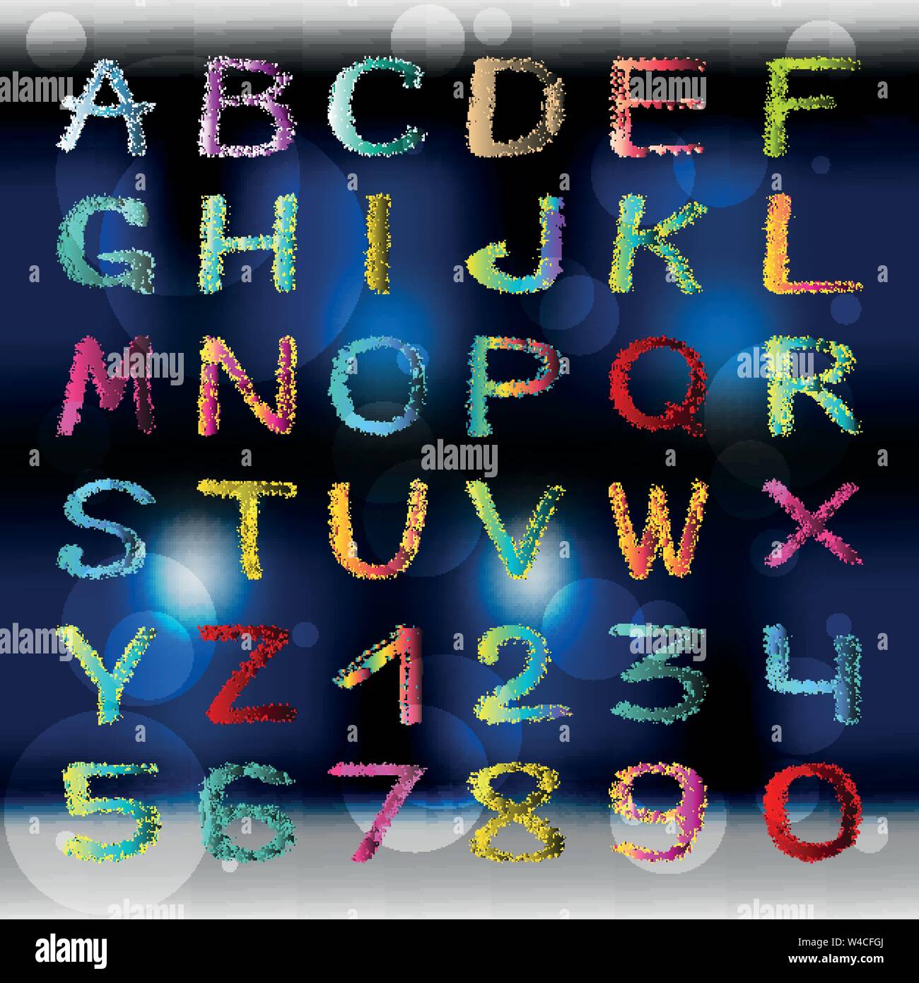 Farbige graffiti Alphabet und Zahlen auf eine schöne Farbe Hintergrund Vector Illustration Stock Vektor