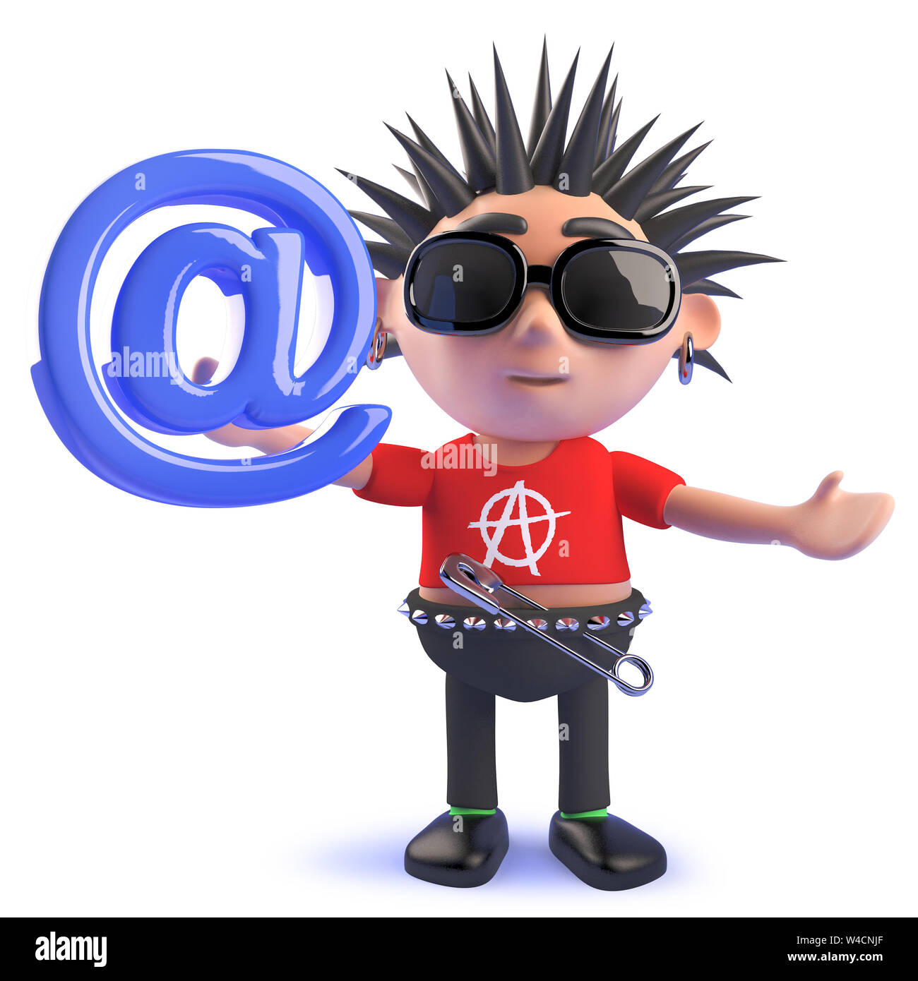 3D-Bild eines lustigen Cartoon Teufelskreis punk rock Charakter Holding eine E-Mail-Adresse ein Symbol erzeugt Stockfoto
