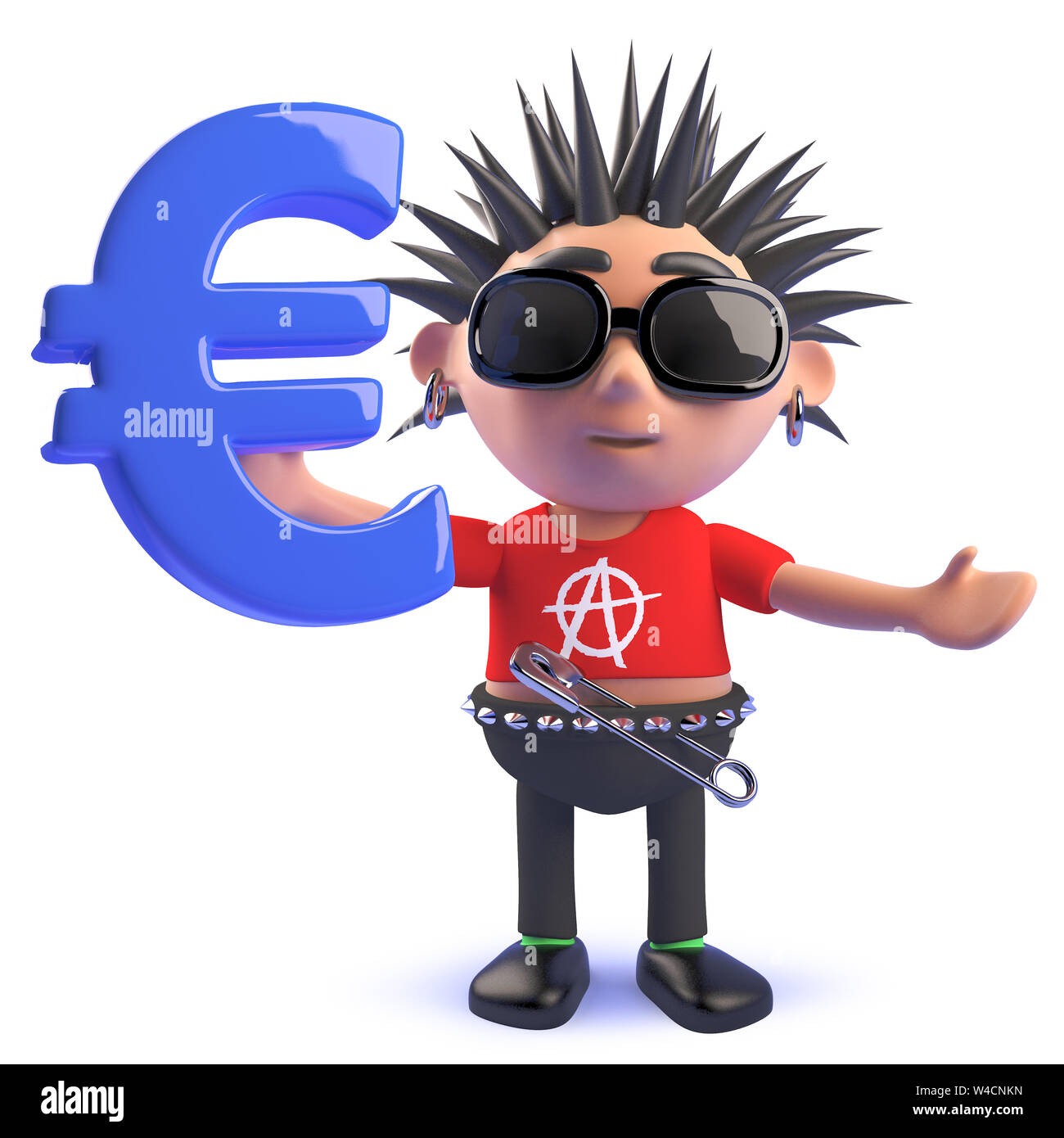 Das gerenderte Bild von einem Cartoon 3d-Teufelskreis Punk Rocker ein Euro-symbol Stockfoto