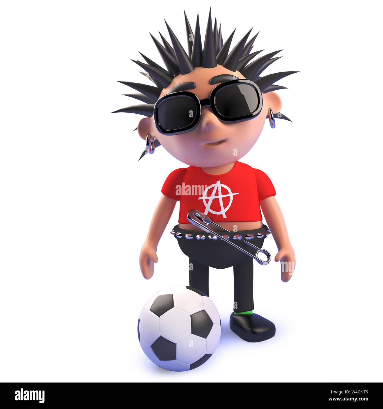 Das gerenderte Bild eines Fußball lieben Punk Rock Charakter, 3D-Darstellung Stockfoto
