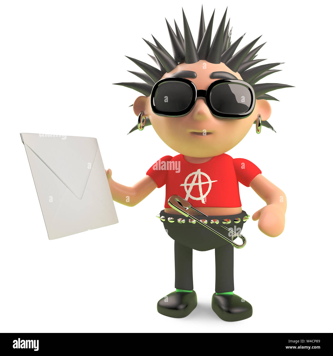 Lustige spiky Punk Rocker Holding einen Umschlag, 3d-Grafik rendern Stockfoto