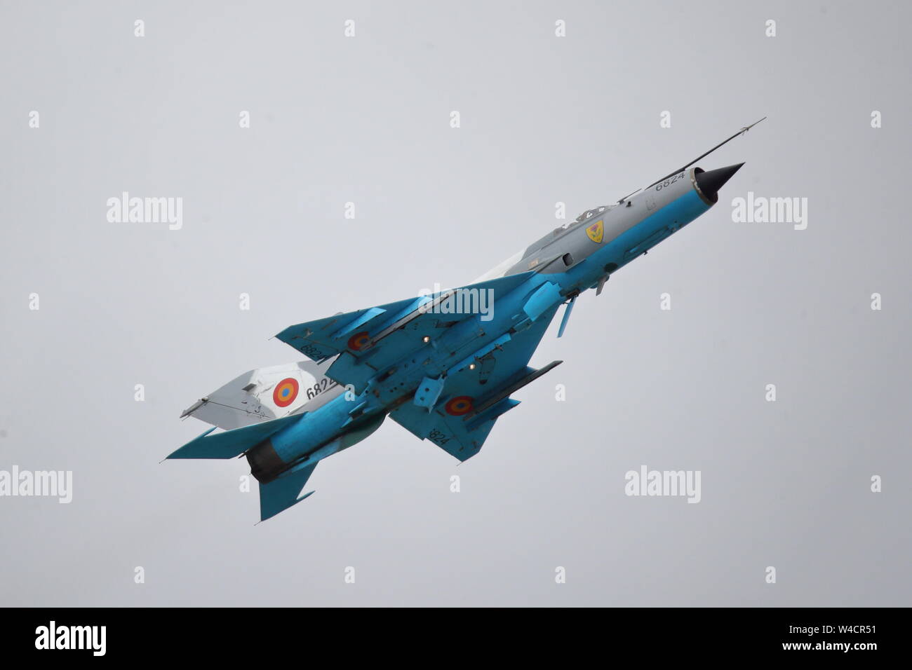 Rumänischen Mig-21 Lancer im Royal International Air Tattoo RIAT 2019 an RAF Fairford, Gloucestershire, VEREINIGTES KÖNIGREICH Stockfoto