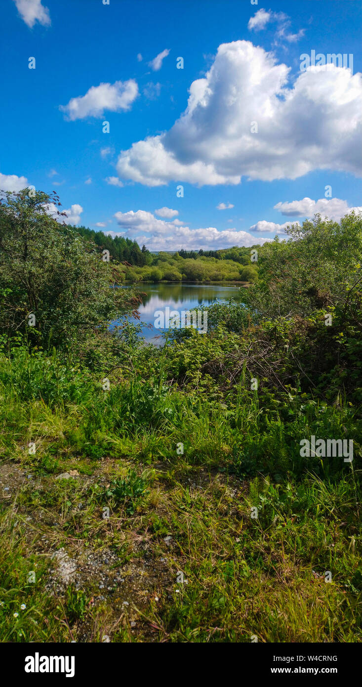 Die zupfen See Swansea an einem sonnigen Tag mit weißen Wolken am blauen Himmel. Stockfoto