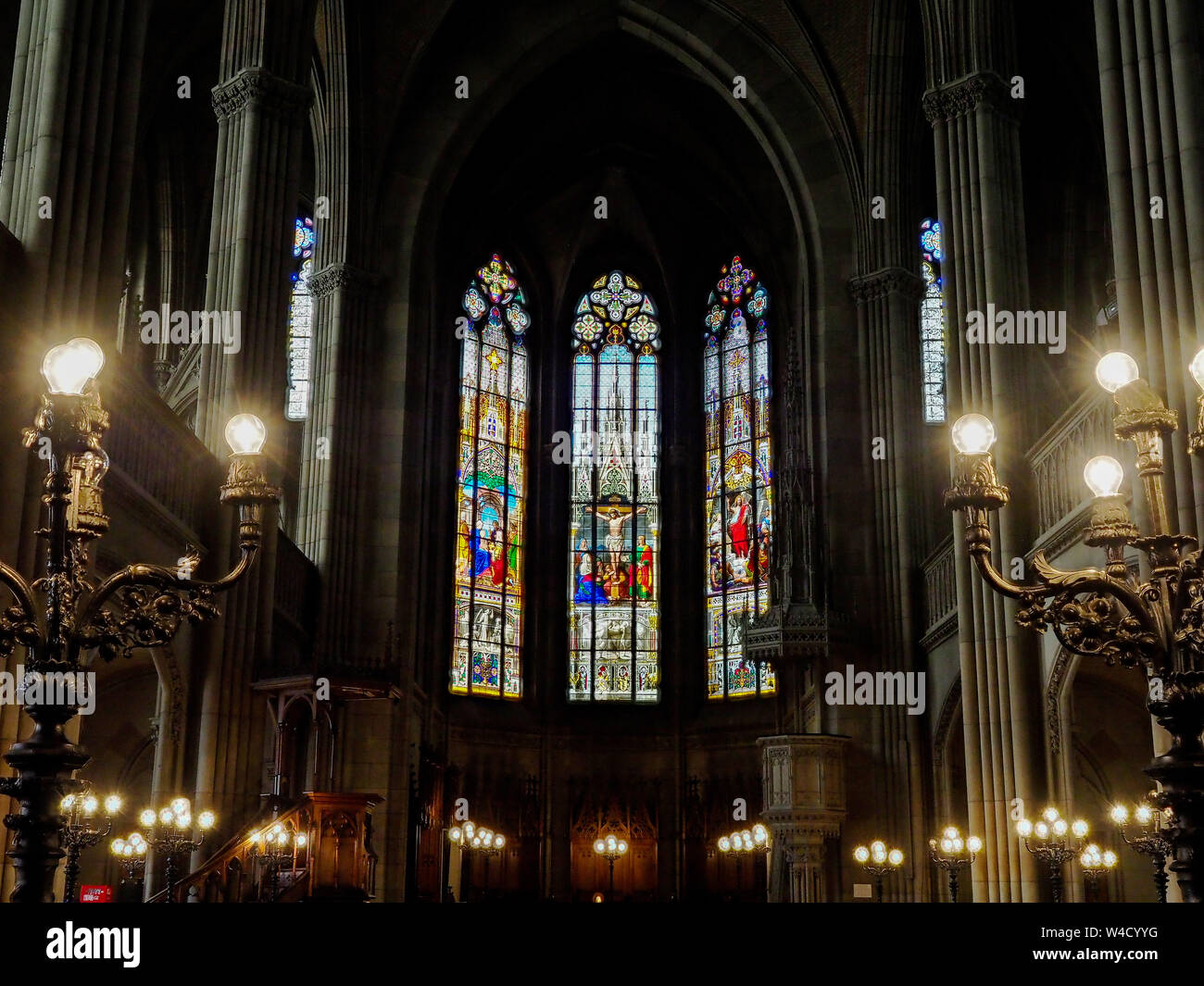 Elisabeth Kirche in Basel, Innenansicht, majestätischen Architektur, Schweizer Stockfoto