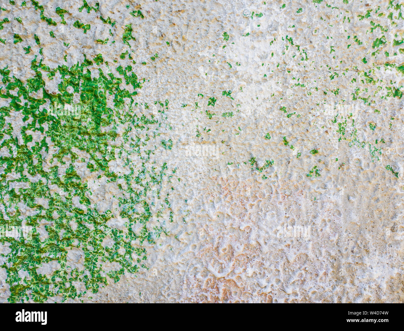 Abstrakte Fläche als grüne Farbe eine Betonwand Hintergrund. Alte grungy, verwitterte lackiert Baustruktur. Risse, dreckige Textur w Stockfoto