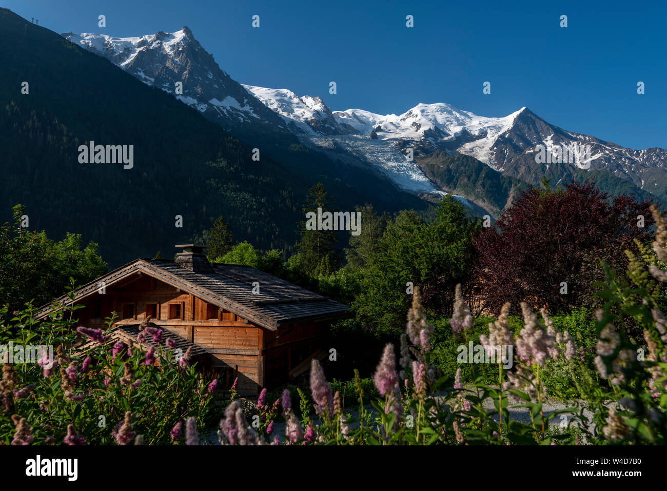 Eine Holzhütte In den französischen Alpen; Chamonix-Mont-Blanc Rhone-Alpes Frankreich Stockfoto