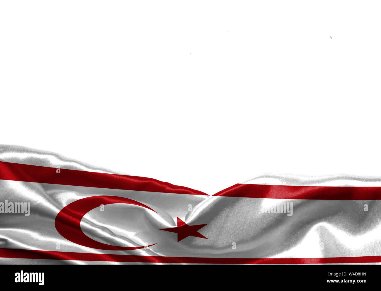 Türkische Republik Nordzypern Flagge auf weißem Hintergrund mit Platz für Ihren Text isoliert. Stockfoto