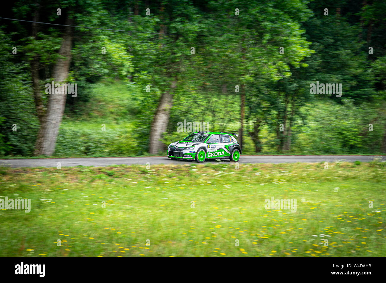 Rallye Bohemia ist eine der Meisterschaften in der Tschechischen Republik. Es Fahrten in Nordböhmen und das Zentrum ist Mladá Boleslav. Stockfoto