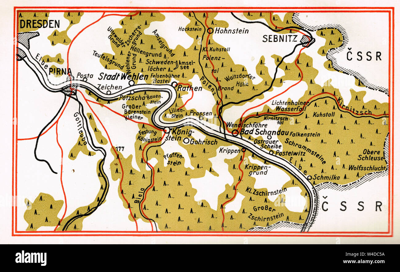 Dresden nach Sebnitz region, ehemalige DDR-Karte, Leipzig Editionen, 1964 Stockfotografie - Alamy