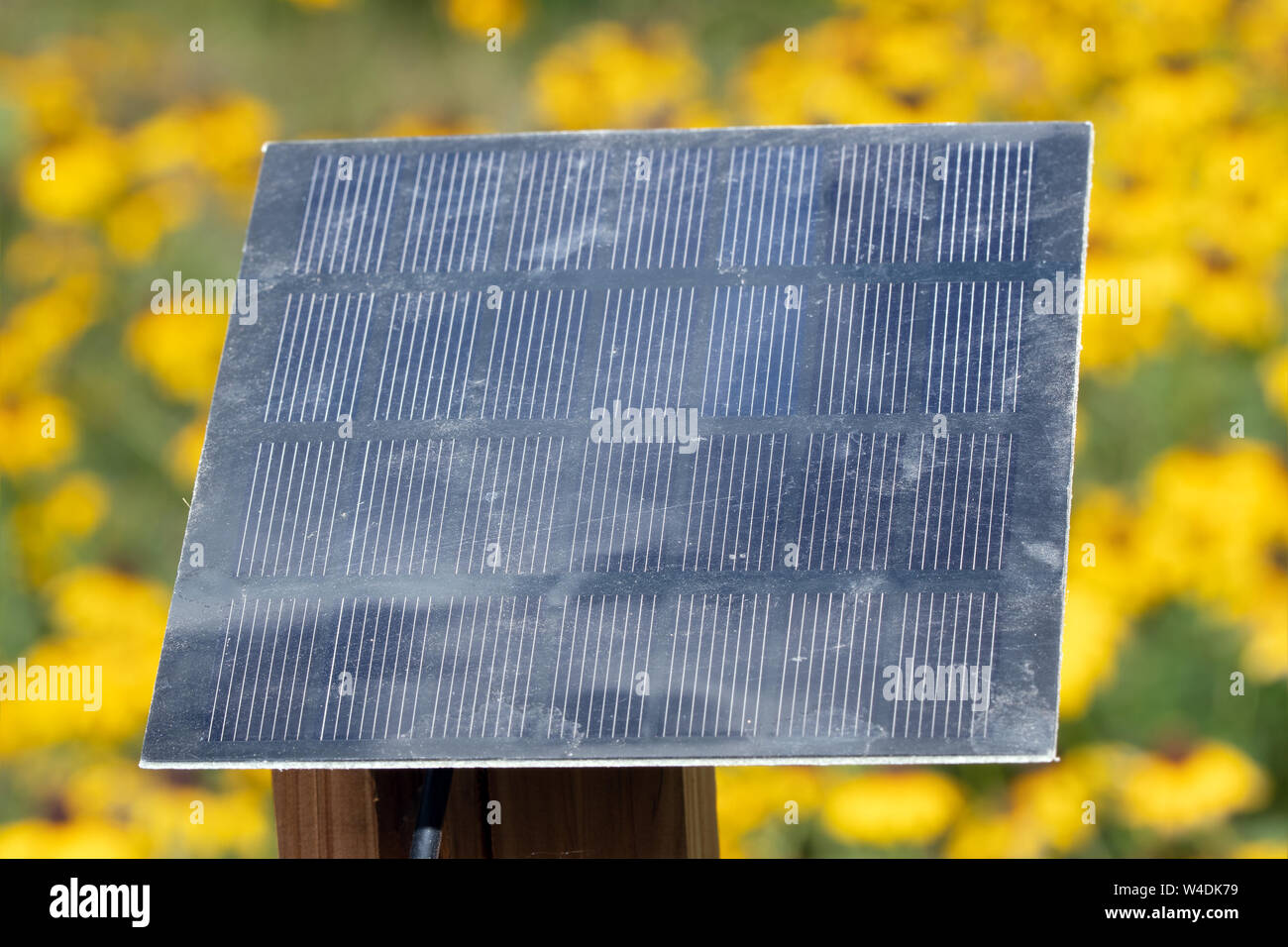 Miniatur Solar Panel in einem Garten Versorgung für einen kleinen Brunnen Pumpe Stockfoto