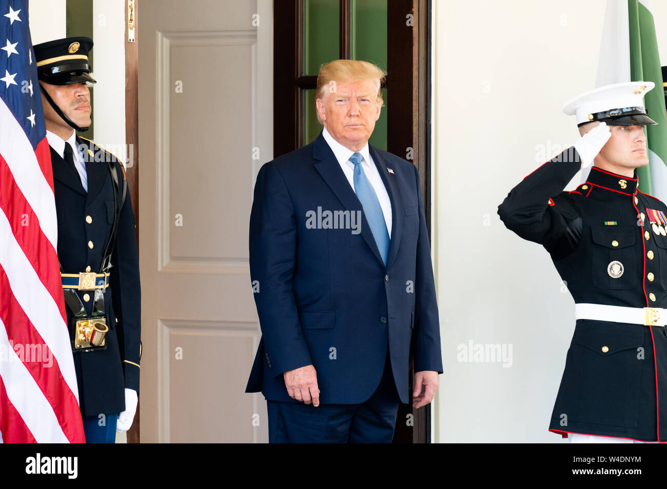 Präsident Donald Trump begrüßt Imran Khan, der Premierminister von Pakistan an das Weiße Haus in Washington. Stockfoto