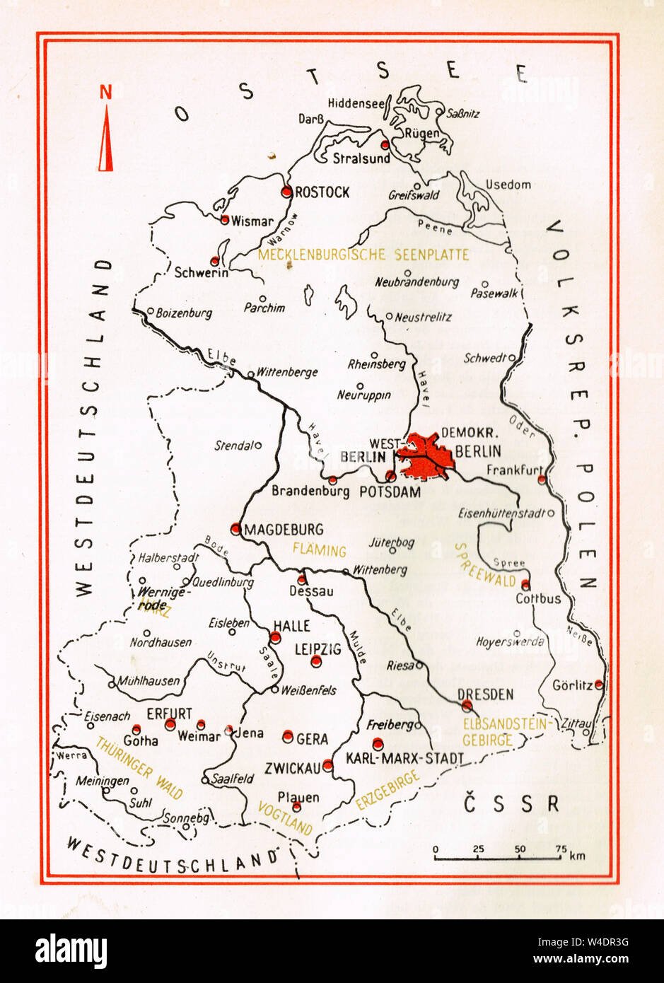 Ehemalige DDRKarte, Leipzig Editionen, 1964 Stockfotografie Alamy