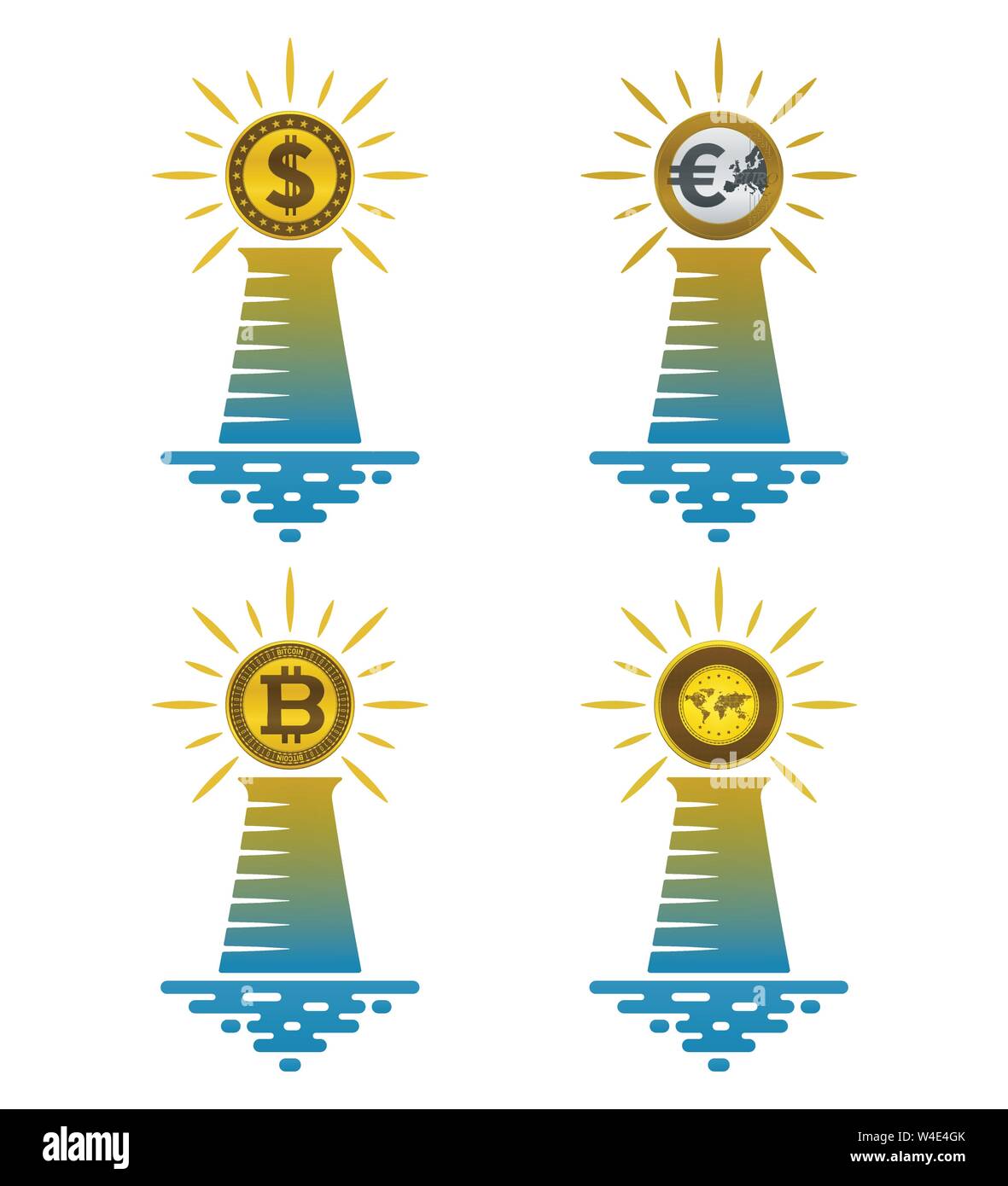 Leuchtturm Symbole mit Münzen auf weißem Hintergrund. Finanz- und nautischen Konzept Design. Stock Vektor