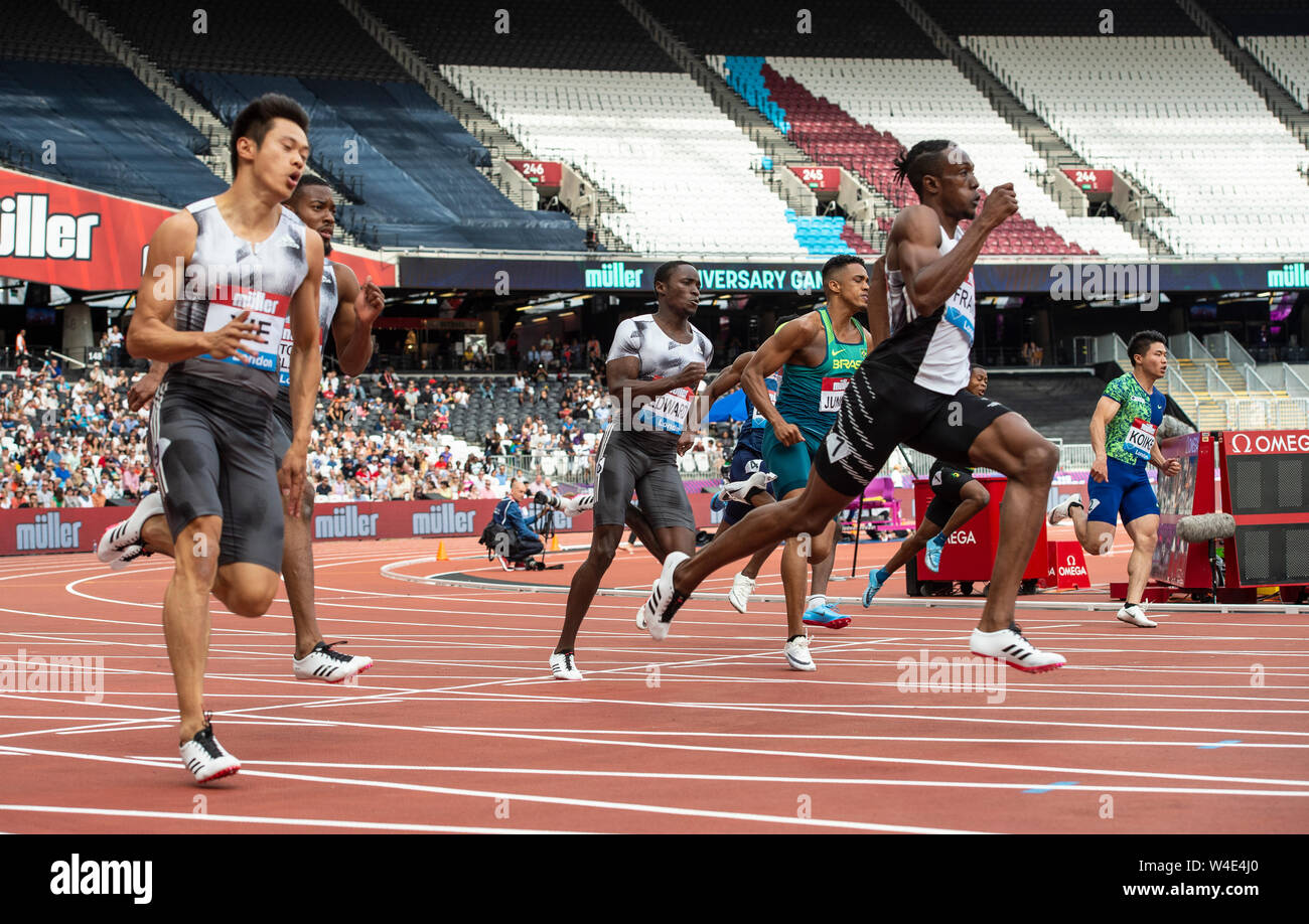 LONDON, ENGLAND - 21. Juli: (L-R) Zhenye Xie, Nathaniel Mitchell-Blake, Miguel Francis, Alonso Edward, aldemir Junior, Mario Burke, shemar Boldizsar, Y Stockfoto