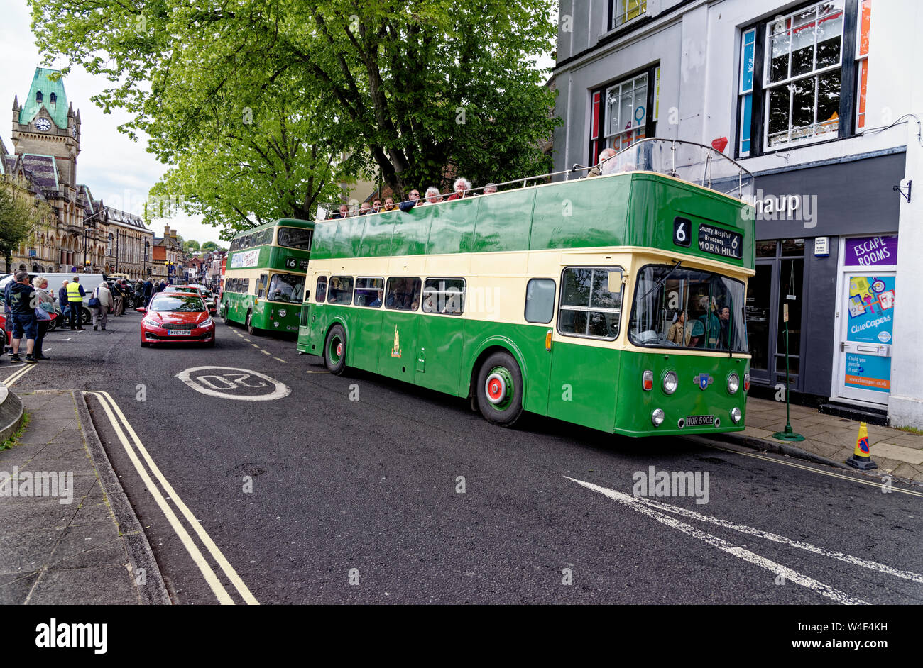 British Leyland Bus auf Vintage Bus Ereignis in Winchester, Hampshire, Vereinigtes Königreich. Foto am 6. Mai 2019 berücksichtigt. Stockfoto