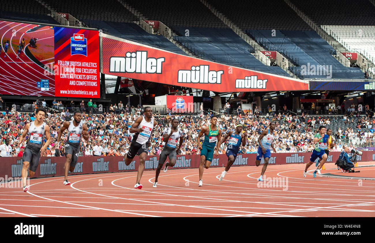 LONDON, ENGLAND - 21. Juli: (L-R) Zhenye Xie, Nathaniel Mitchell-Blake, Miguel Francis, Alonso Edward, aldemir Junior, Mario Burke, shemar Boldizsar, Y Stockfoto