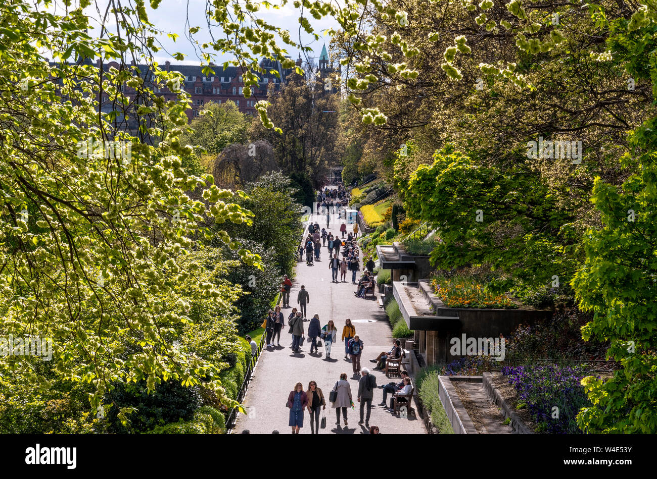 Das Flanieren durch die Princes Street Gardens und Edinburgh Stockfoto