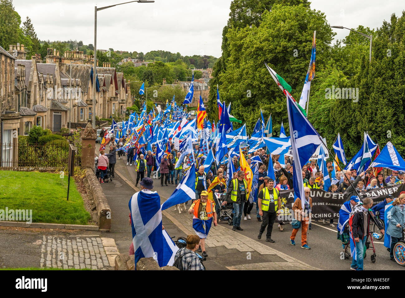 Galashiels, alle unter einem Banner Unabhängigkeit März - 2019 Stockfoto