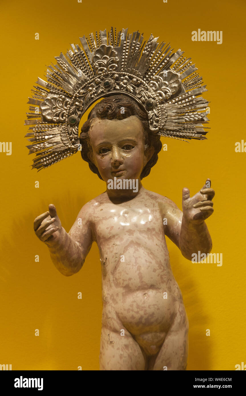 Guatemala, Antigua, Casa Santo Domingo Museum Hotel, religiöse Statue auf der Anzeige Stockfoto