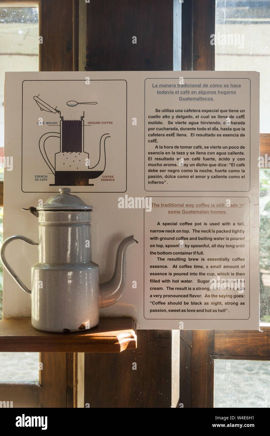 Guatemala, Antigua, Jocotenango, Museum für Kaffee, Interieur Anzeige Stockfoto